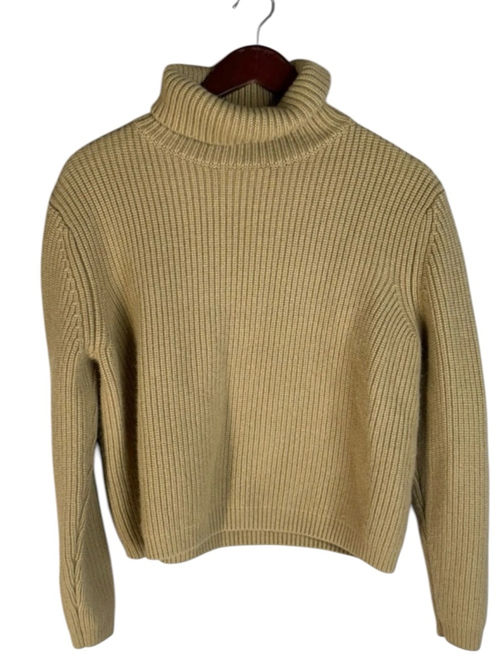 Jenni Kayne Cropped Wool Cashmere Turtleneck Sweater In Camel Brown Size XL